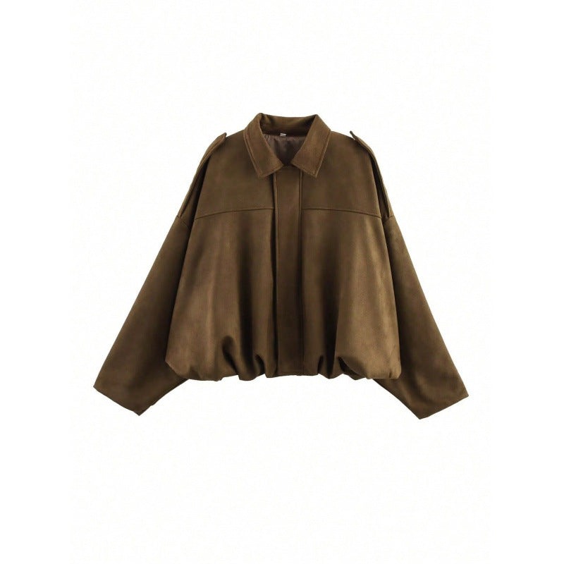 Nameria Suede Textured Lapel Bomber Jacket