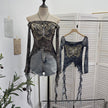 Nameria One-Shoulder Butterfly Embroidered Mesh Top