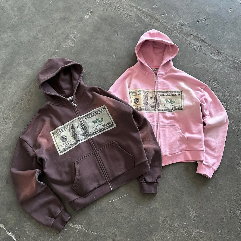 Nameria Unisex Corduroy Zip Hoodie Dollar Print