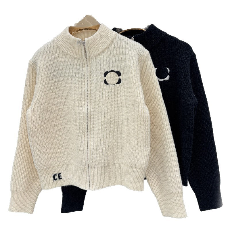 Nameria Wool Blend Zip Cardigan Stand Collar Loose Fit