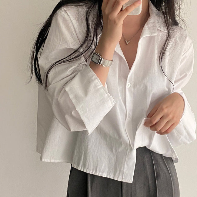 Nameria Cropped Collared Loose Fit Shirt