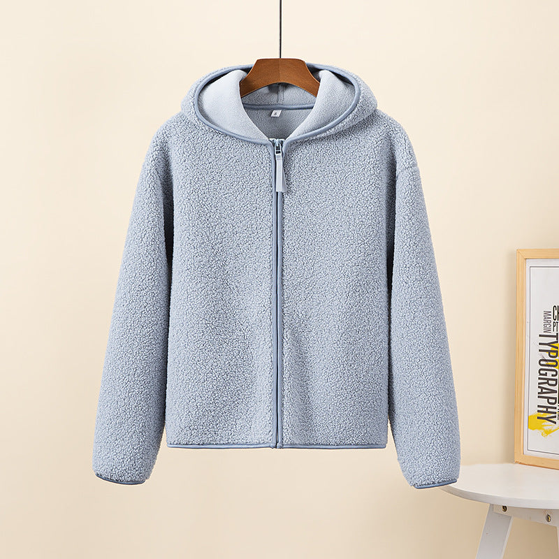 Nameria Faux Shearling Fleece Hooded Zip Jacket