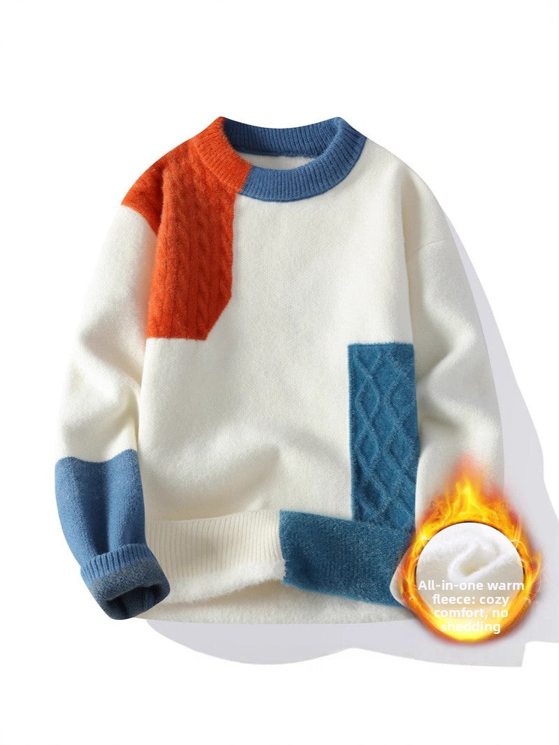 Nameria Round Neck Fleece Knit Sweater Ribbed Hem