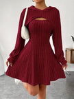 Nameria Square Neck A-Line Dress Set Hooded Top and Tank Dress