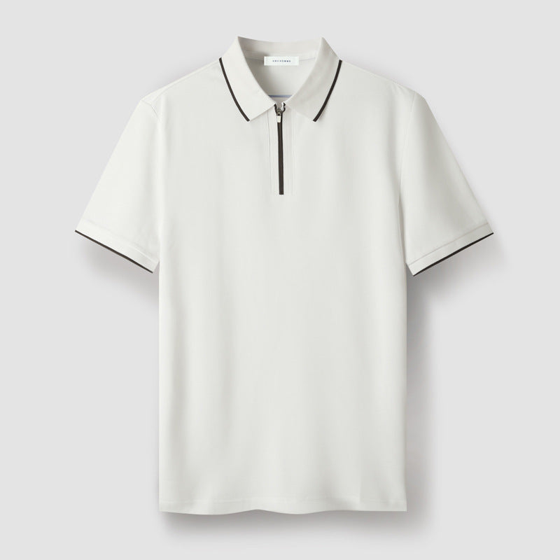 Nameria Mens Slim Fit Half Zip Polo Short Sleeve Cotton Blend