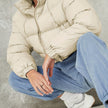 Nameria Womens Off-Shoulder Quilted Down Jacket With Fur Collar