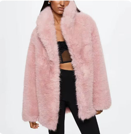 Nameria Faux Fur Mid Length Coat Extended Collar