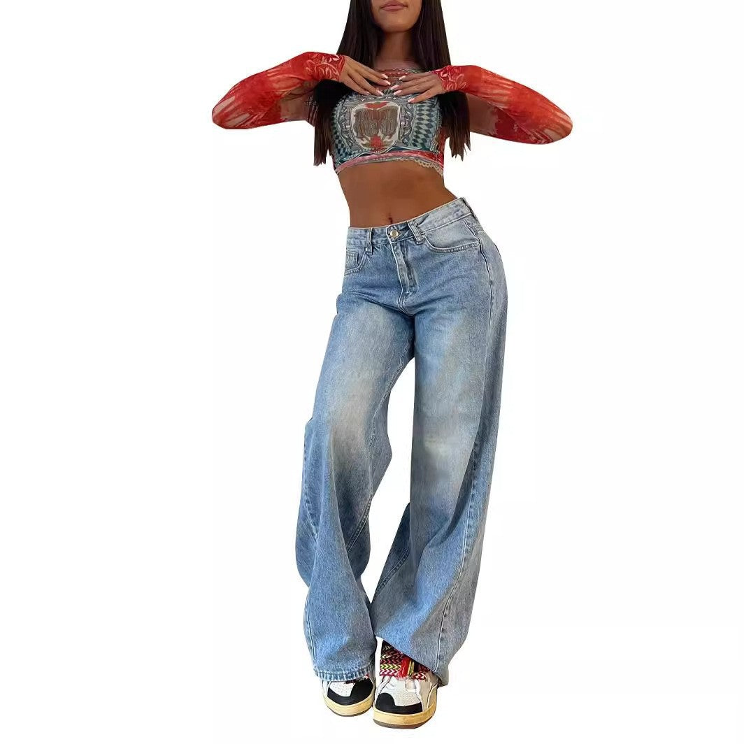 Nameria High Waist Straight Leg Denim Jeans Full Length
