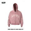 Nameria Unisex Embroidered Letter Zip Hoodie Suede Touch Loose Fit