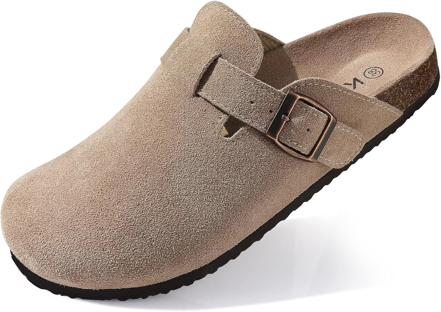 Genuine Suede Clogs for Women Cork Footbed Sandals Leather Mules Potato Shoes with Arch Support