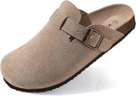Genuine Suede Clogs for Women Cork Footbed Sandals Leather Mules Potato Shoes with Arch Support