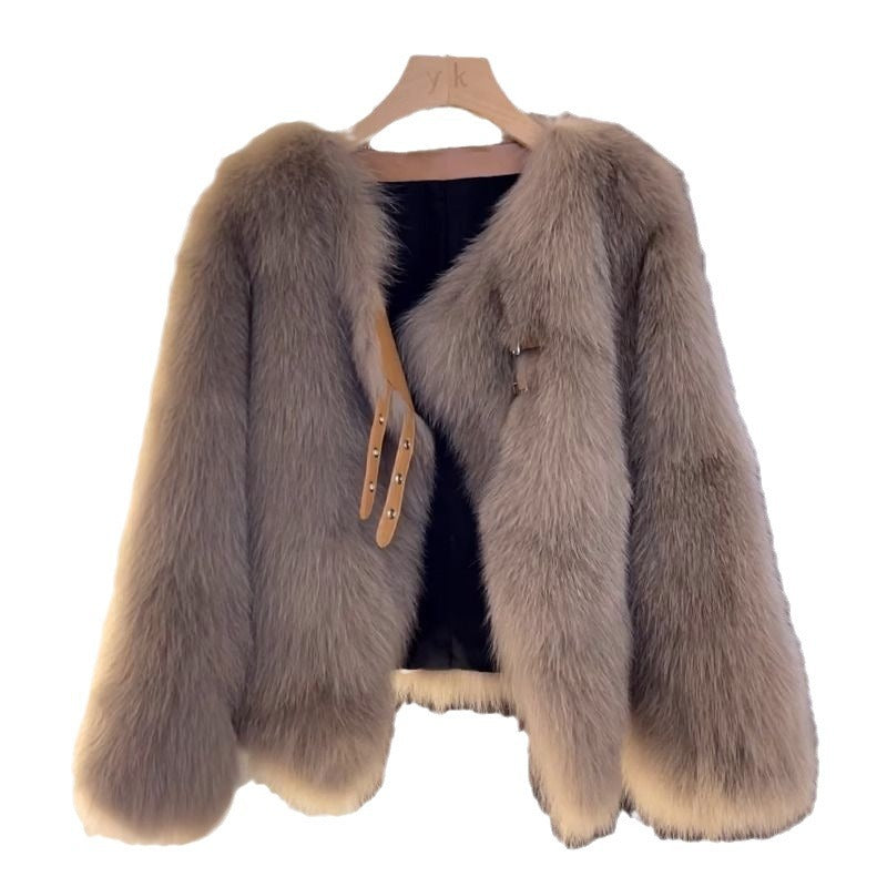 Nameria Faux Fur Cropped Coat Relaxed Fit Round Neck