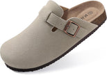 Genuine Suede Clogs for Women Cork Footbed Sandals Leather Mules Potato Shoes with Arch Support