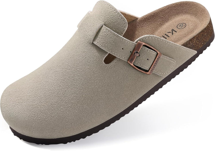 Genuine Suede Clogs for Women Cork Footbed Sandals Leather Mules Potato Shoes with Arch Support