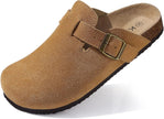 Genuine Suede Clogs for Women Cork Footbed Sandals Leather Mules Potato Shoes with Arch Support