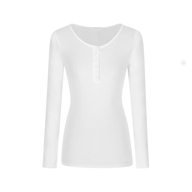 Nameria Button Fitted Long Sleeve Base Layer Half Open Collar Top