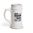 Customizable 22oz White Ceramic Beer Stein Mug with Gold Detail