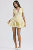 Nameria Floral Puff Sleeve A-line Short Dress V-neck High Waist