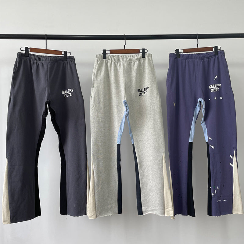 Nameria Men’s Splatter Ink Patchwork Flared Sweatpants