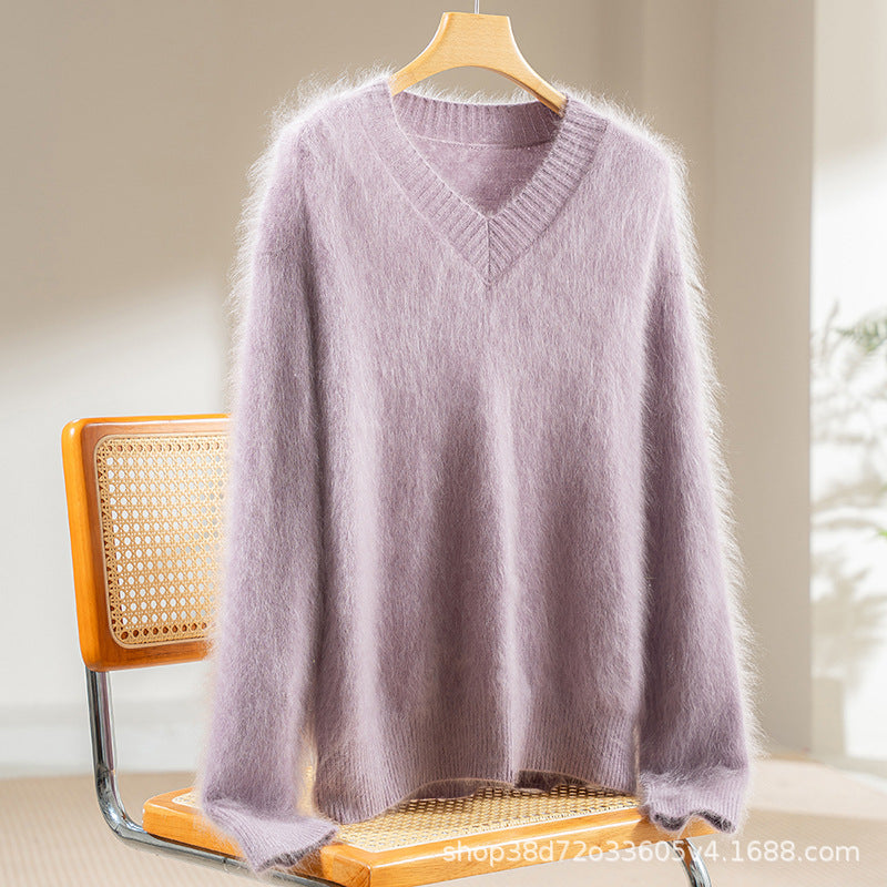 Nameria Womens Cashmere V Neck Sweater Pullover Long Sleeve