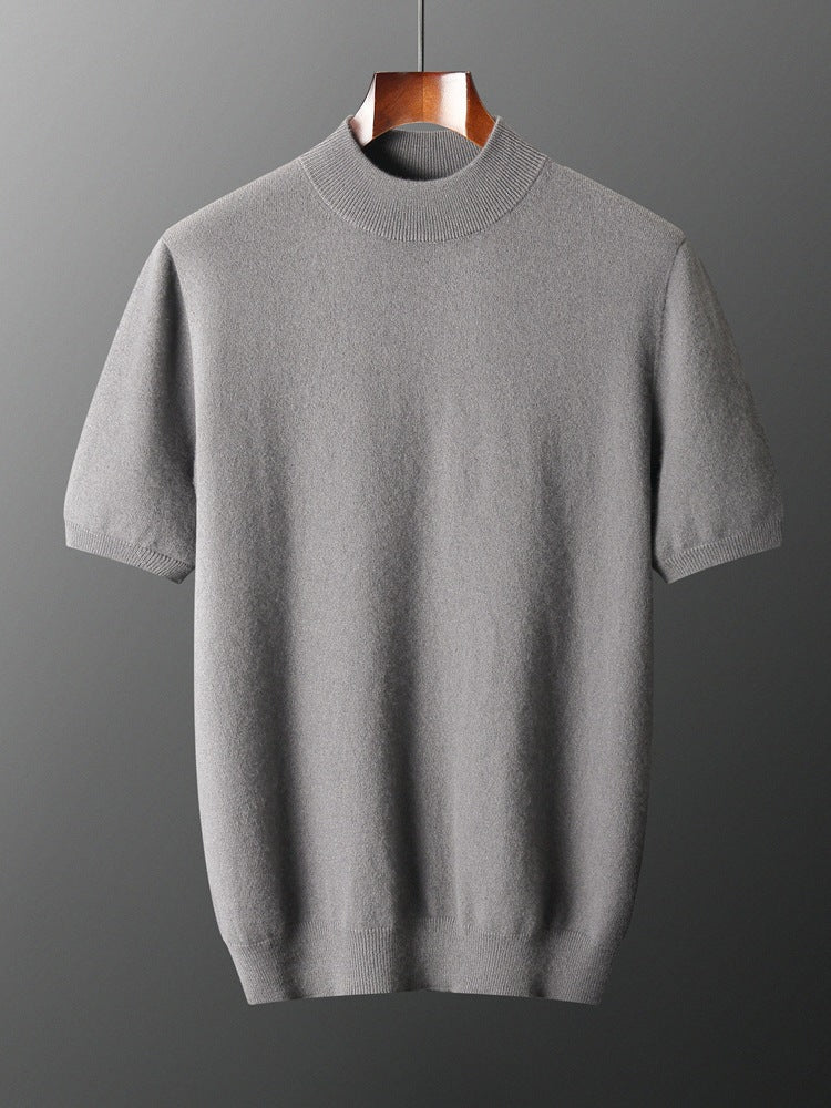 Nameria Mens Cashmere Blend Seamless Short Sleeve Knit Sweater