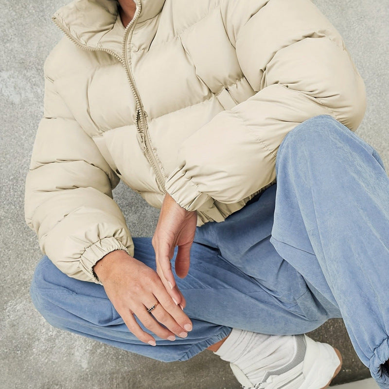 Nameria Womens Off-Shoulder Quilted Down Jacket With Fur Collar