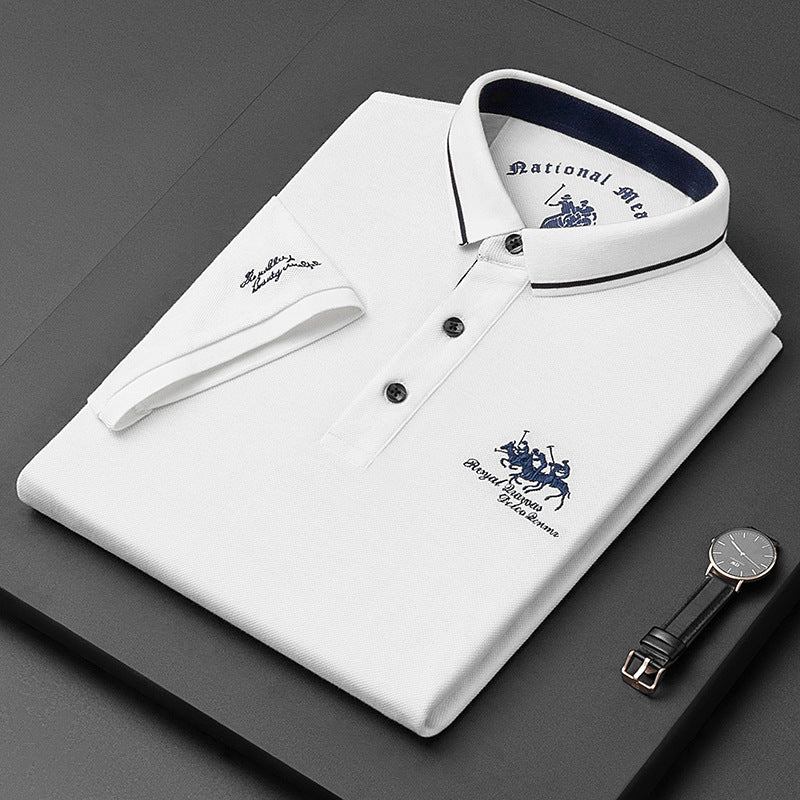 Nameria Loose Fit Embroidered Mercerized Cotton Blend Polo Shirt