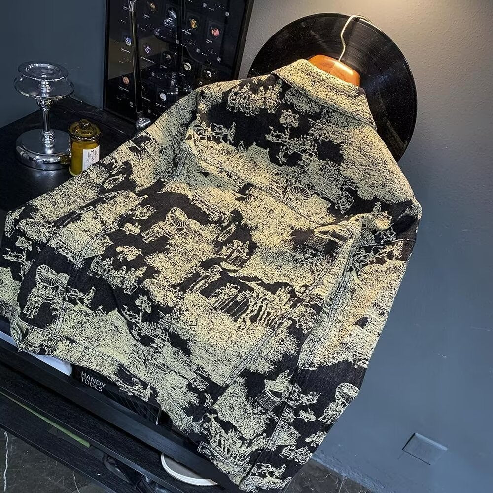 Nameria Camouflage Embroidered Denim Jacket with Lapel Collar