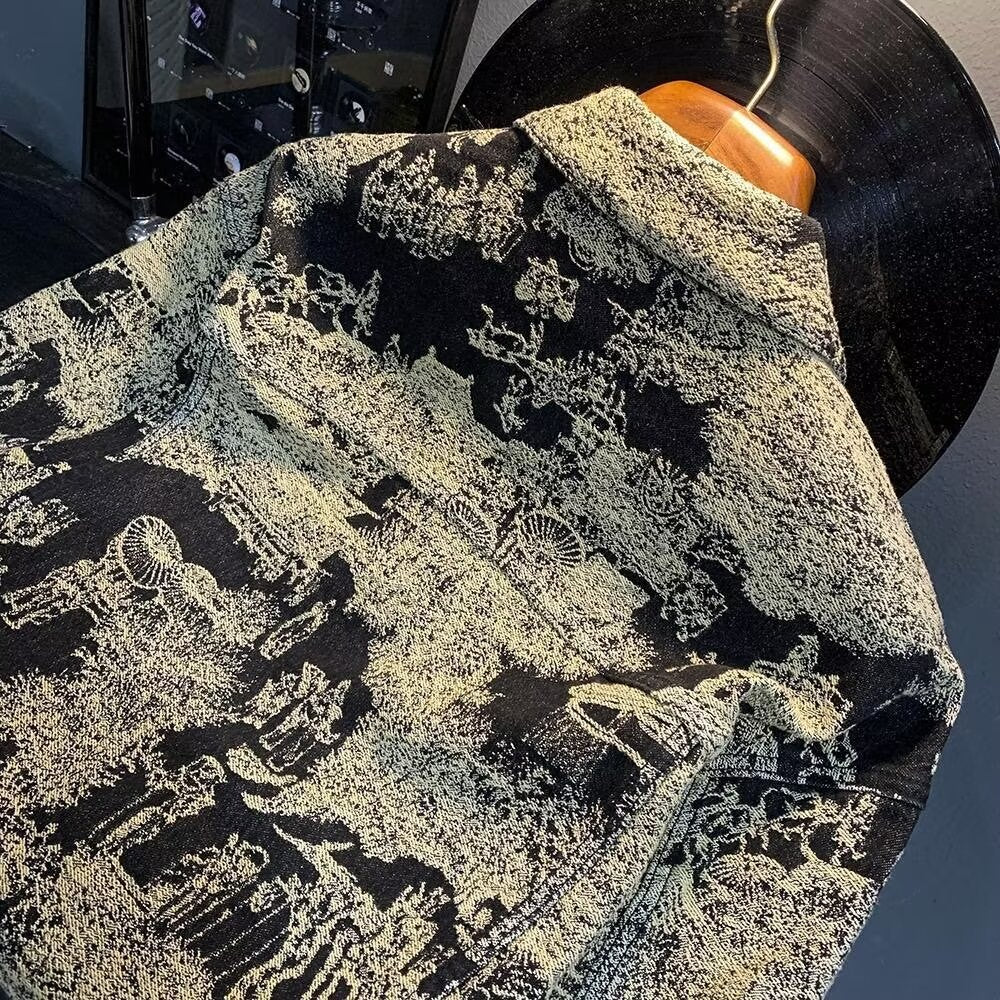 Nameria Camouflage Embroidered Denim Jacket with Lapel Collar
