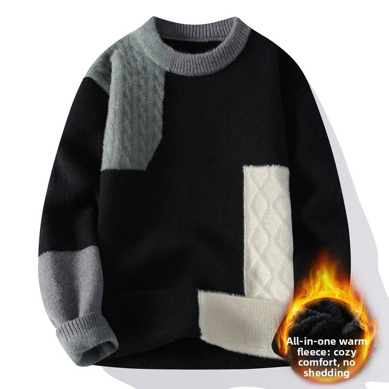 Nameria Round Neck Fleece Knit Sweater Ribbed Hem