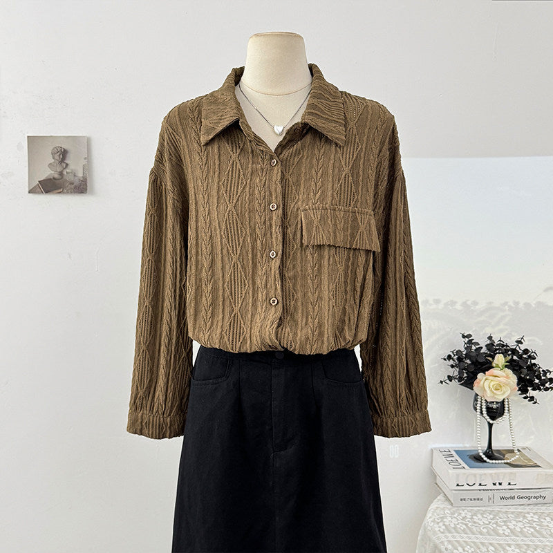Nameria French Hollow Out Crochet Polo Lapel Long Sleeve Shirt