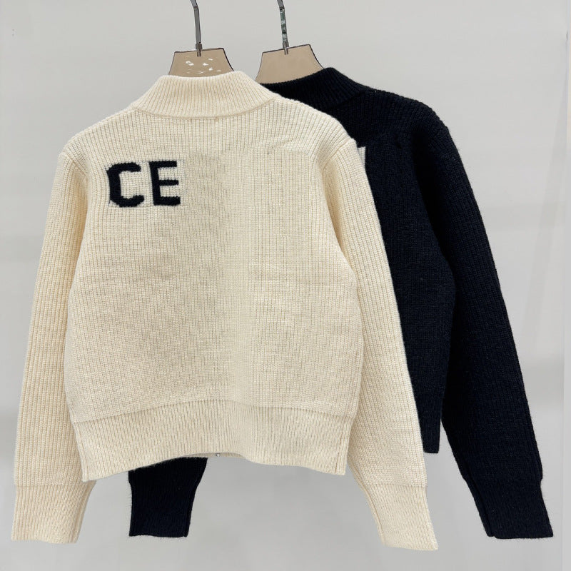 Nameria Wool Blend Zip Cardigan Stand Collar Loose Fit