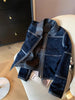 Nameria Navy Blue Suede Jacket Leather Trim Lapel Zip Front