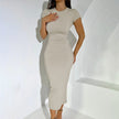 Nameria Round Neck Short Sleeve Slim Fit Long Dress
