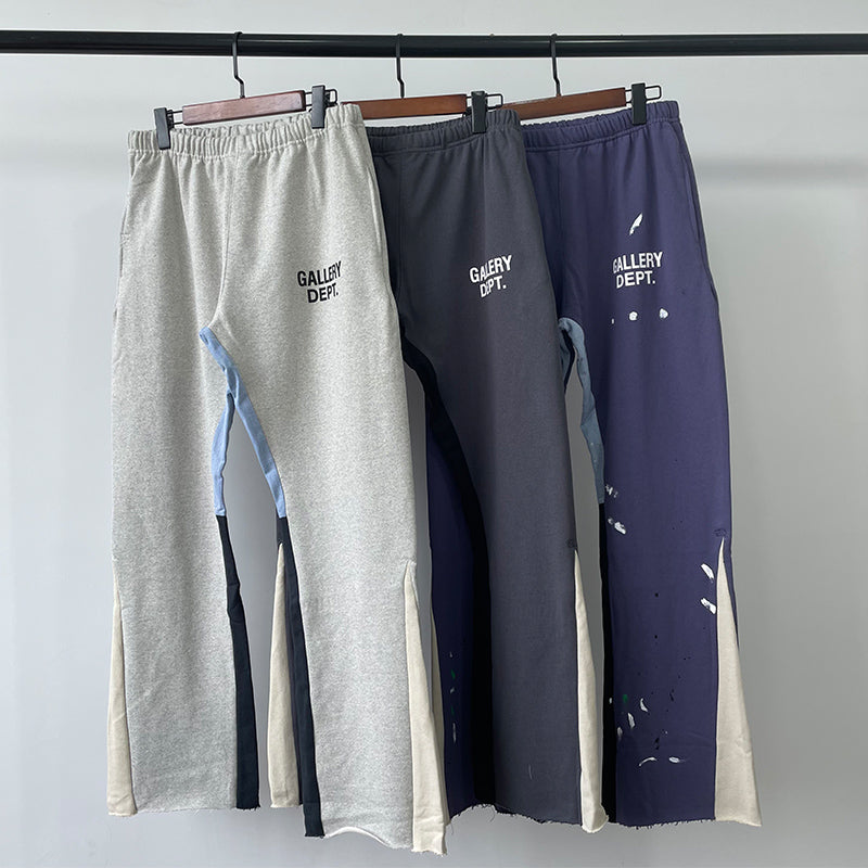 Nameria Men’s Splatter Ink Patchwork Flared Sweatpants