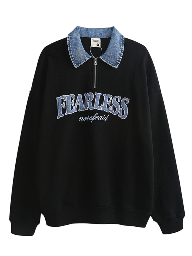Nameria Unisex Oversize Denim Lapel Polo Sweatshirt