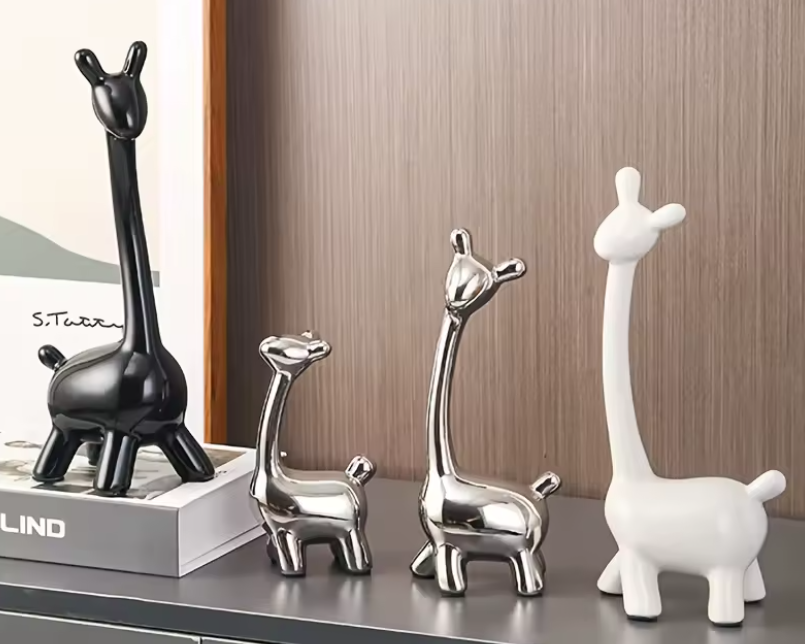 Modern Ceramic Giraffe Statue Set Minimal Shelf and Table Decor