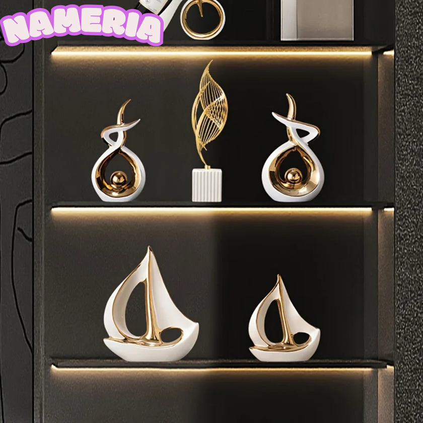 Luxury Ceramic Sailboat Sculpture Modern Table and Shelf Decor