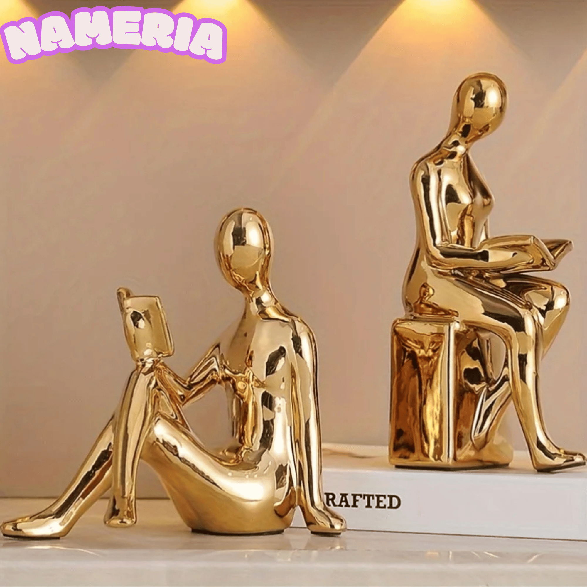 Nameria Ceramic Reading Sculpture Set – Modern Minimal Book Lover Home Decor