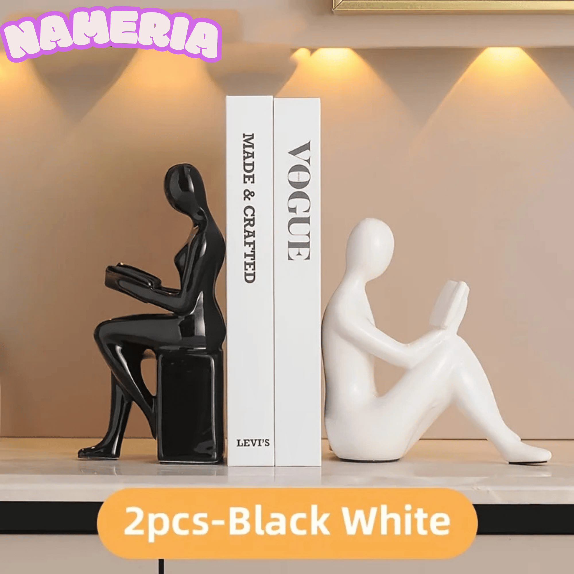Nameria Ceramic Reading Sculpture Set – Modern Minimal Book Lover Home Decor