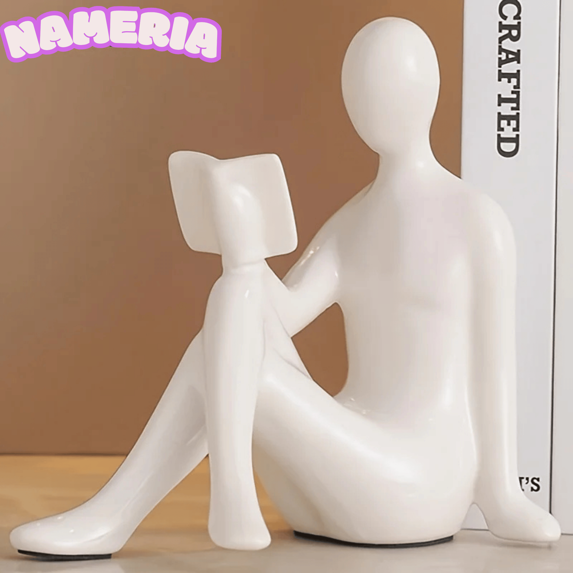 Nameria Ceramic Reading Sculpture Set – Modern Minimal Book Lover Home Decor