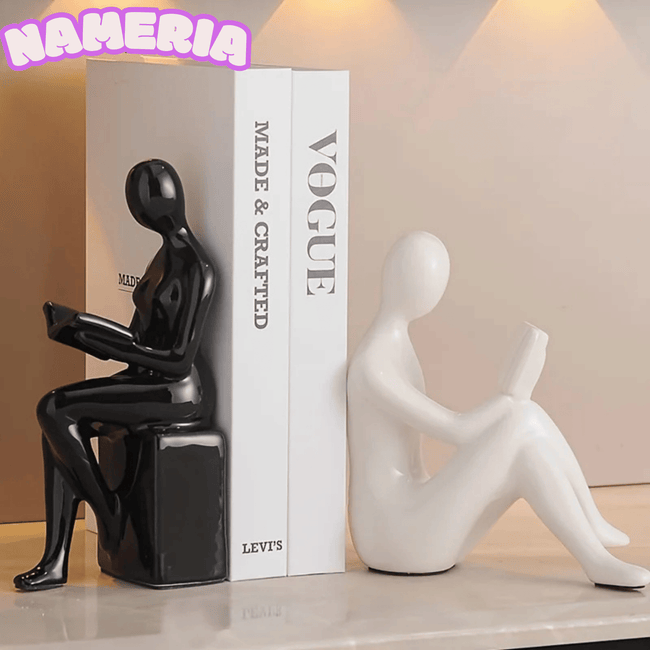 Nameria Ceramic Reading Sculpture Set – Modern Minimal Book Lover Home Decor