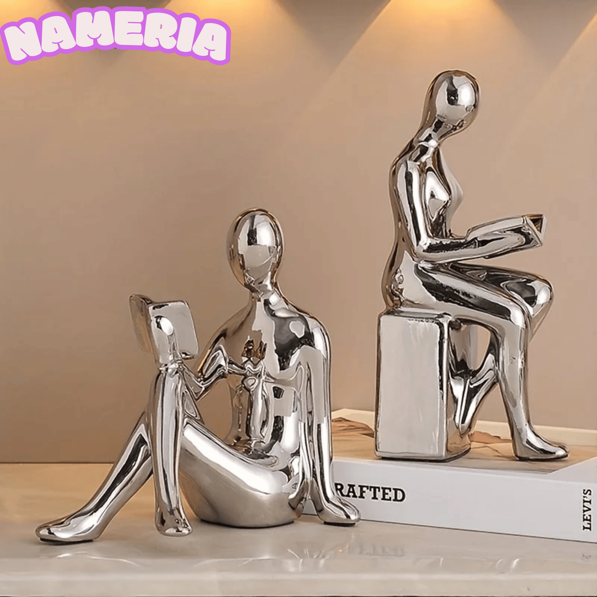 Nameria Ceramic Reading Sculpture Set – Modern Minimal Book Lover Home Decor