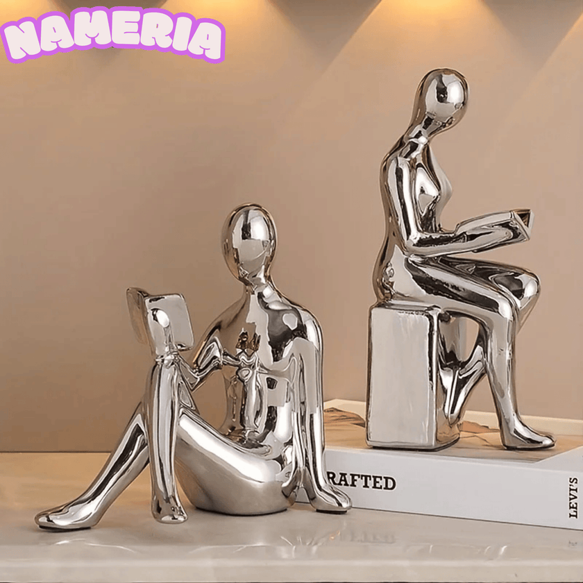 Nameria Ceramic Reading Sculpture Set – Modern Minimal Book Lover Home Decor