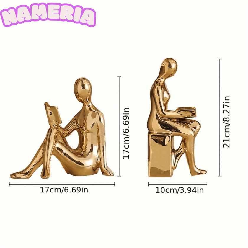 Nameria Ceramic Reading Sculpture Set – Modern Minimal Book Lover Home Decor