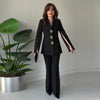 Nameria Long Sleeve Pants Suit Two Piece Set Slit Detail