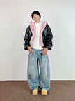 Nameria Unisex Retro Hooded PU Leather Jacket with Fleece Lining