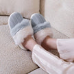 Women'S Two-Tone Fuzzy Collar House Slippers Memory Foam Plush Faux Fur Lining