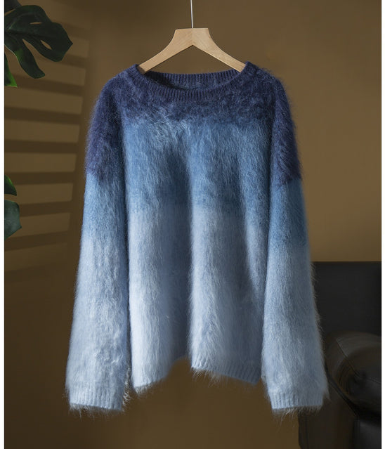 Nameria Gradient Cashmere Sweater Brushed Texture Loose Fit
