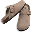Genuine Suede Clogs for Women Cork Footbed Sandals Leather Mules Potato Shoes with Arch Support